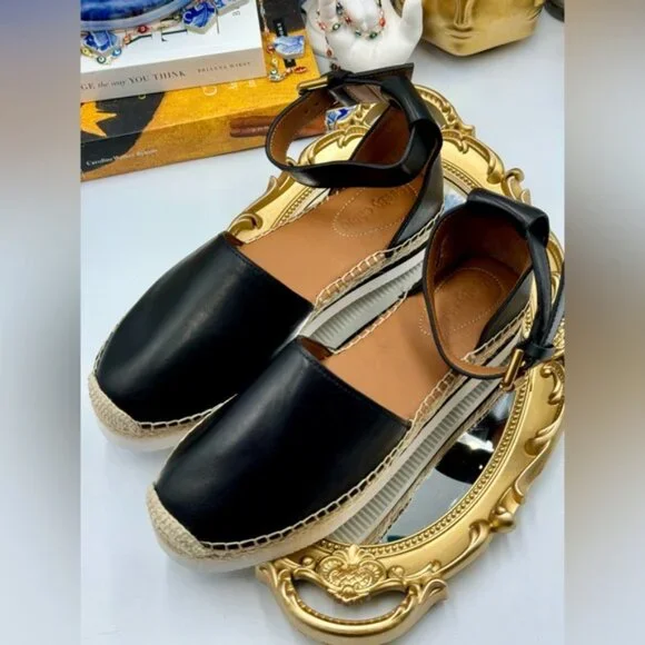 🆕 SEE BY CHLOE 🧿 NWOB Glyn Black Leather Espadrille Sandals - EU 37 - Picture 7 of 16